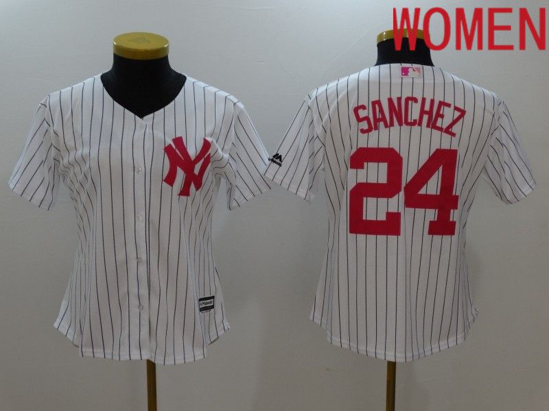 Women New York Yankees 24 Sanchez White Mother Edition 2022 MLB Jersey